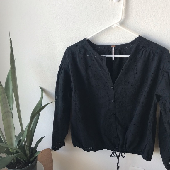 Free People Black Eyelet Blouse - Picture 2 of 5